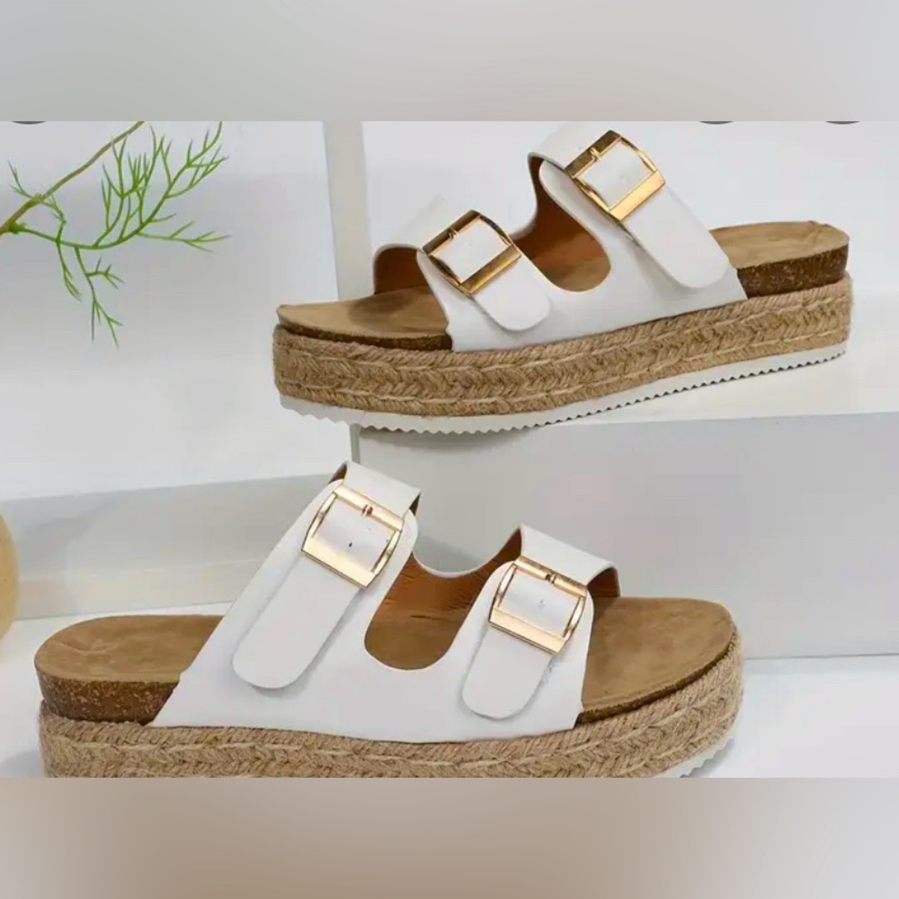 Women's Slip On Platform Soft Double Buckle Bands Espadrilles Slides